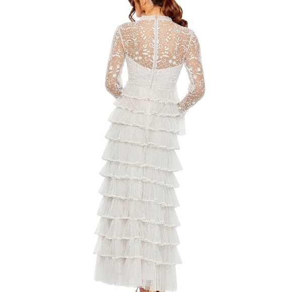 Mac Duggal NWT 8003 EMBROIDERED LONG SLEEVE RUFFLED TIERED DRESS - Picture 2 of 7
